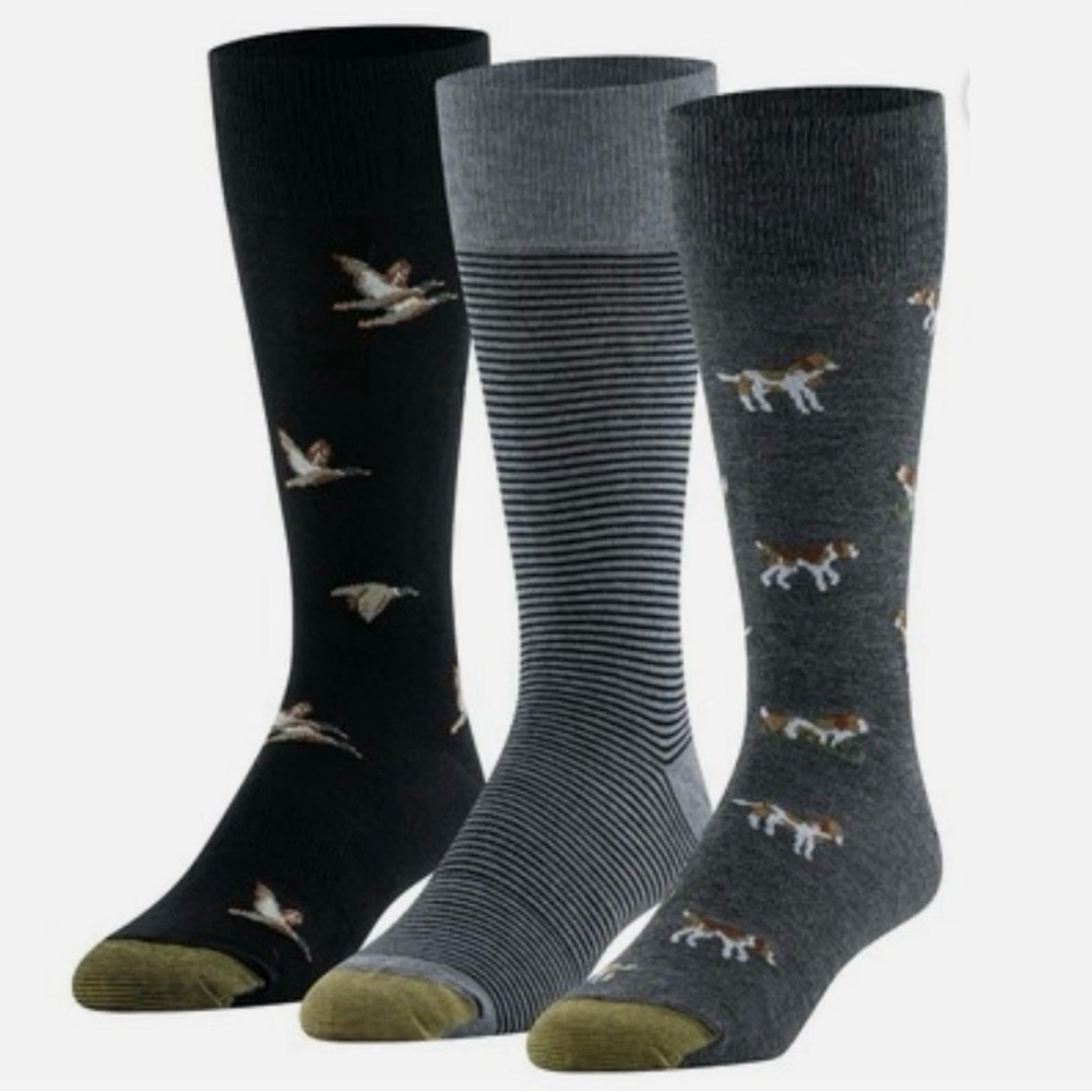 Gold Toe Men’s Themed Dress Crew Socks 3-Pack Hunting Dogs Duck Striped Business